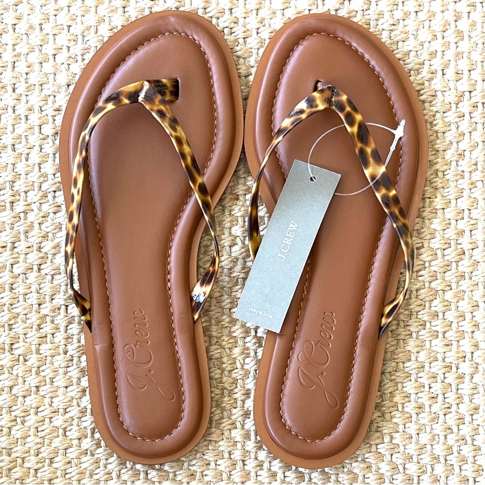 JCREW J.Crew SORRENTO Leather Leopard Print Thong Sandals sz 5.5 HONEY TORTOISE